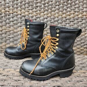 Cabelas Gore-Tex Logger Boots Black Leather Lace Up w/ Vibram Soles Men's 8.5
